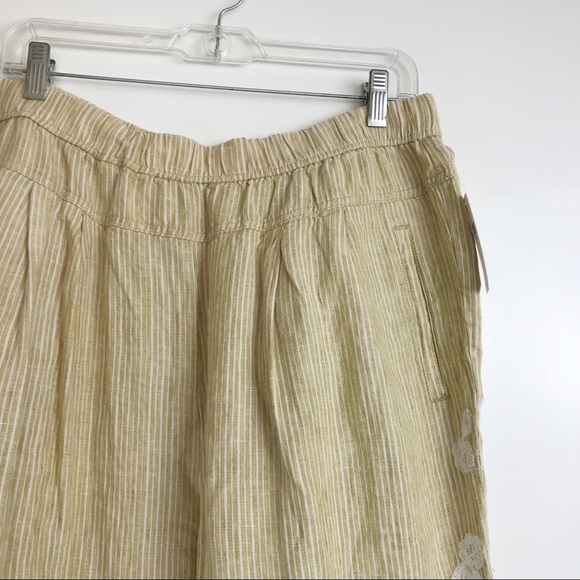 Anthropologie Linen Embroidered Stripe Ankle Pants - Picture 4 of 8